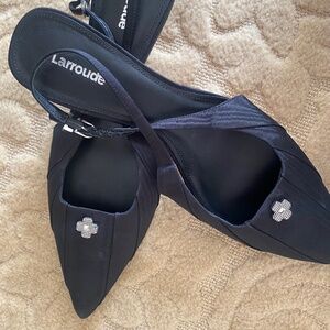 Larroude black satin slingback shoe